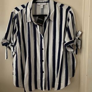 Striped button up shirt with slit sleeves